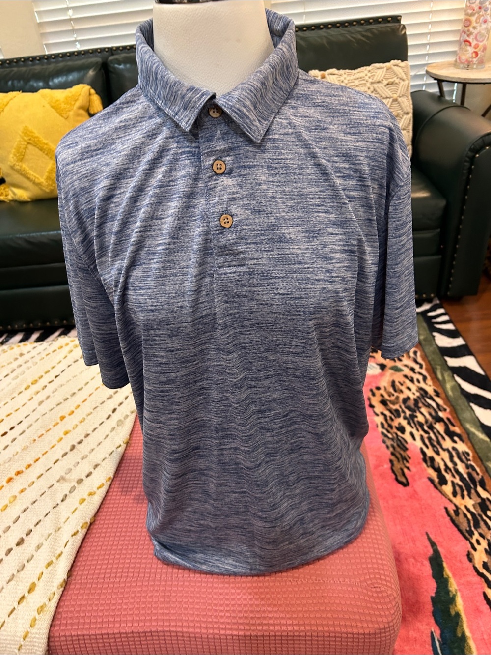Caribbean Joe Heathered Blue Short-Sleeve Polo